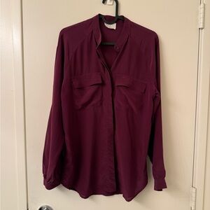 Billy Reid Deep Burgundy Button-Down Silk Shirt Size S